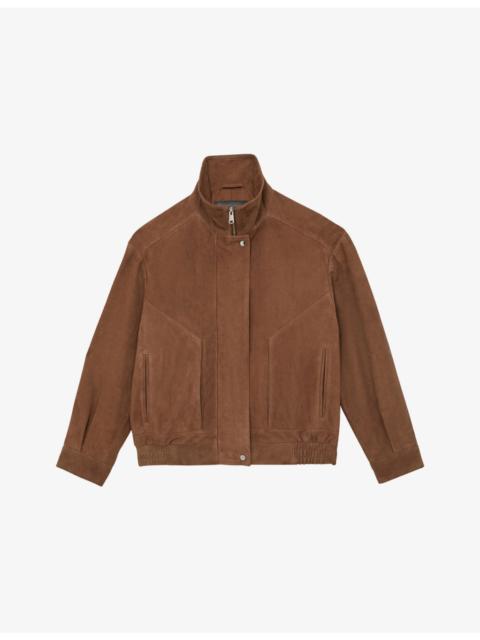 Kiara Funnel-Neck Suede Bomber Jacket