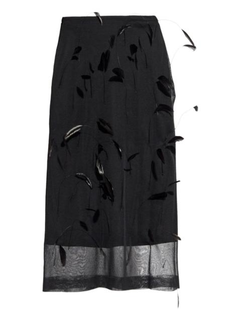 feather-embellished midi skirt