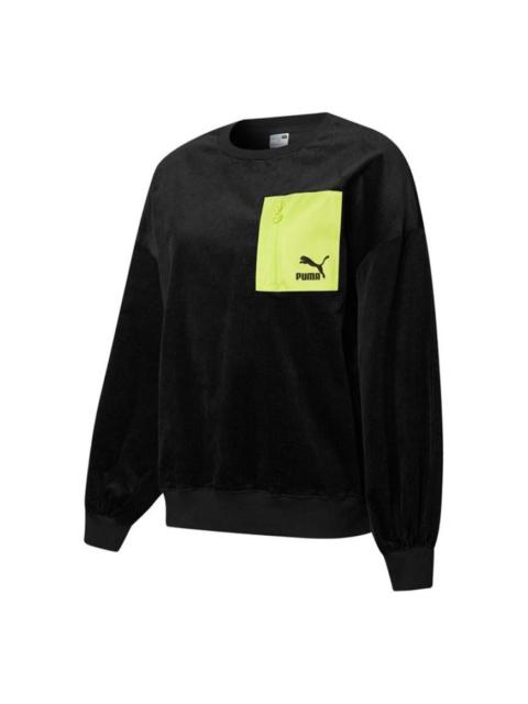 (WMNS) PUMA Contrasting Colors Zipper Pocket Sports Round Neck Pullover 'Black' 534753-01