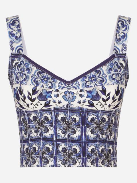 Majolica-print charmeuse corset