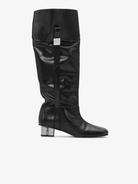 BLACK SLOUCHY KNEE BOOTS