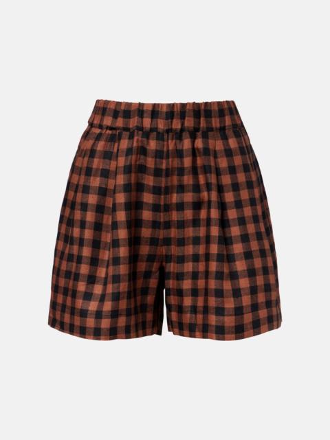 Checked linen shorts