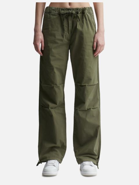 GREEN WASHED COTTON CANVAS DRAWSTRING PANTS