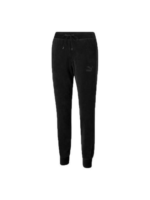 (WMNS) PUMA Iconic Embroidery Logo Knitting Trousers Black 532951-01