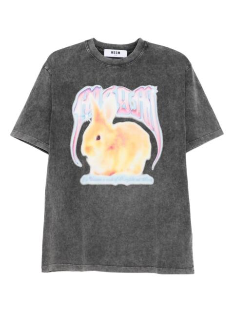 rabbit-print acid-wash T-shirt