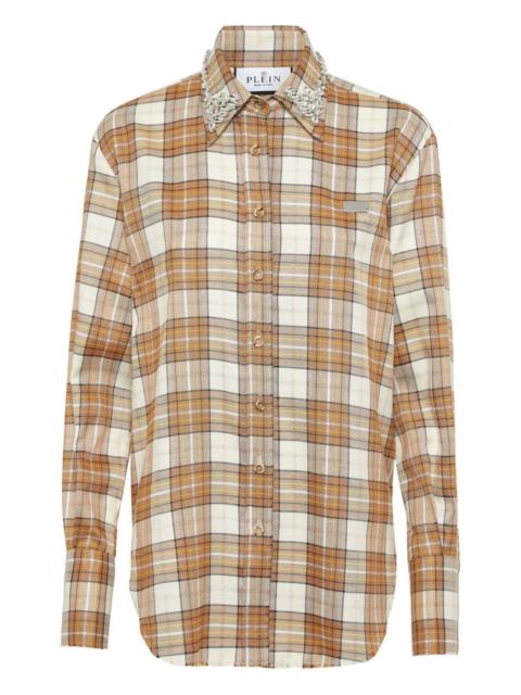 strass-embellished checked shirt