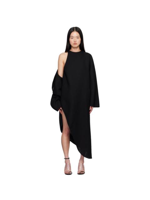 Black Wool Gazar Wrap Coat