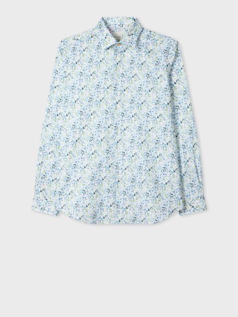 Tailored-Fit Blue 'Watercolour Blossom' Print Shirt