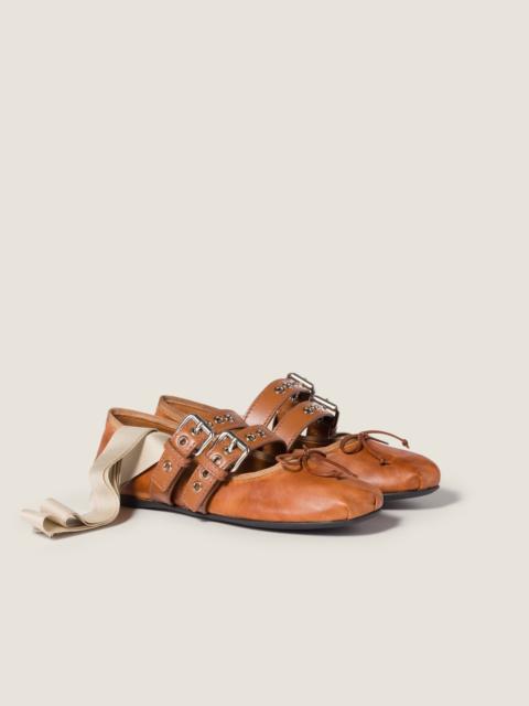 Nappa and calf leather ballerinas