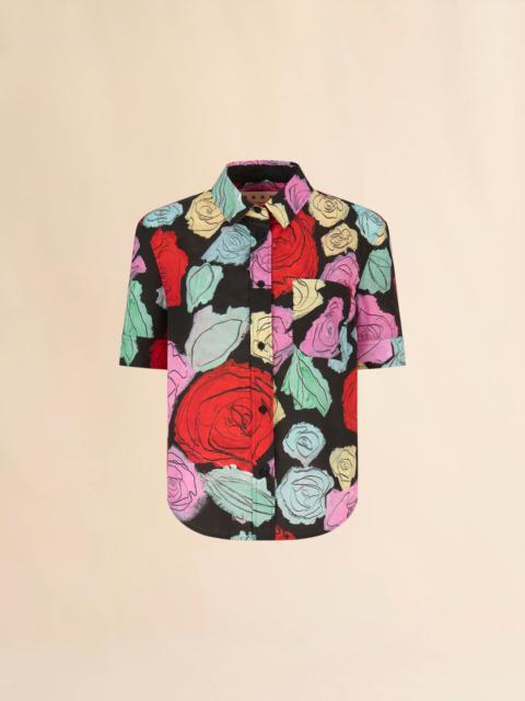 BLACK POPLIN SHORT-SLEEVE SHIRT WITH ORION PRINT