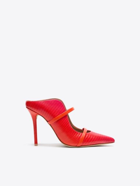 Maureen 100 Orange & Pink Embossed Leather Heeled Mules
