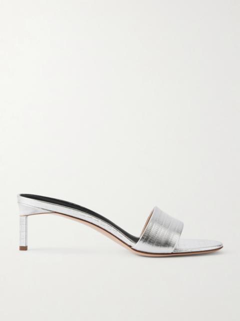 Lizard-effect Metallic Leather Mules