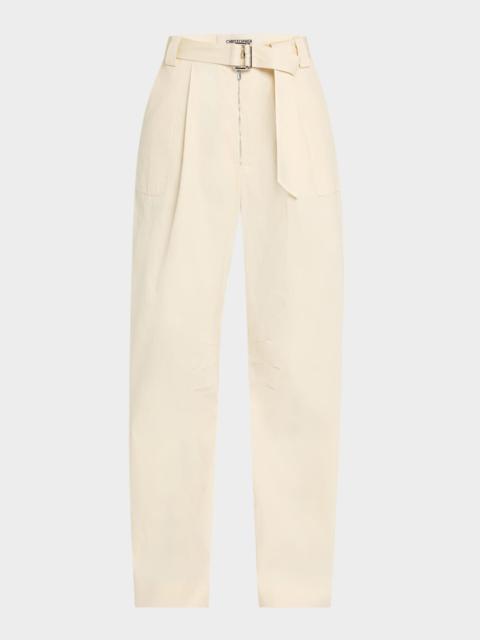 Patch-Pocket Barrel-Leg Belted Trousers