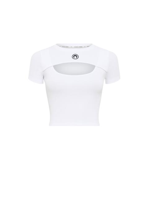 Moon Logo Ribbed Jersey Cut-Out T-Shirt