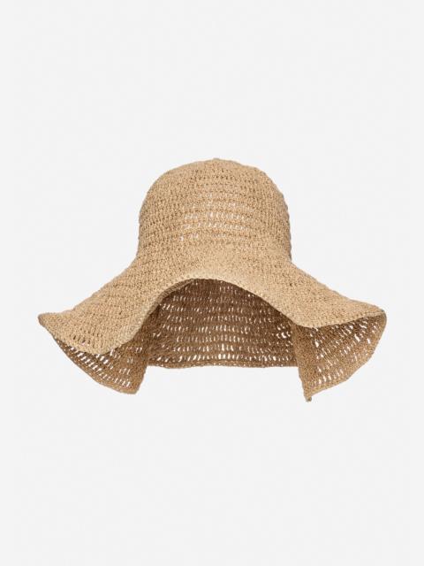 Crochet wide-brim hat in beige