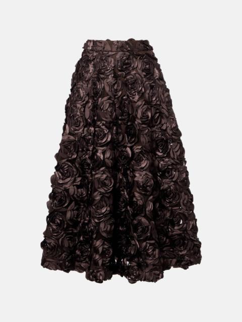 Floral-appliqué mesh midi skirt