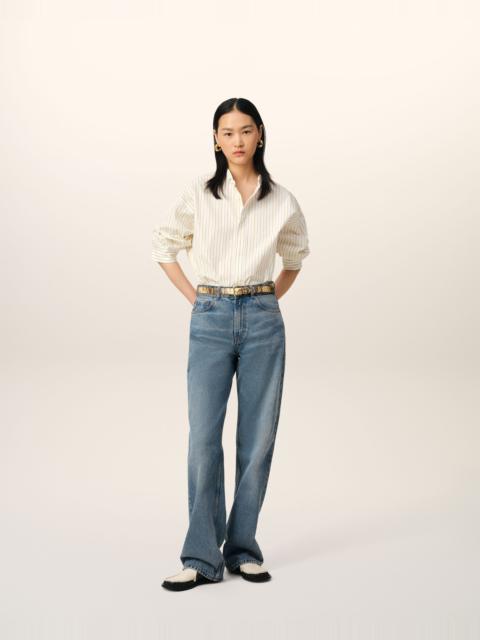 WHITE AND KHAKI COTTON WINGTIP COLLAR OVERSIZED SHIRT