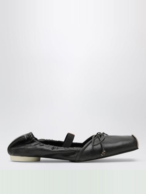 Square-toe ballerinas in brown calfskin leather