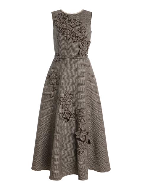 Embroidered Wool-Cashmere Midi Dress taupe