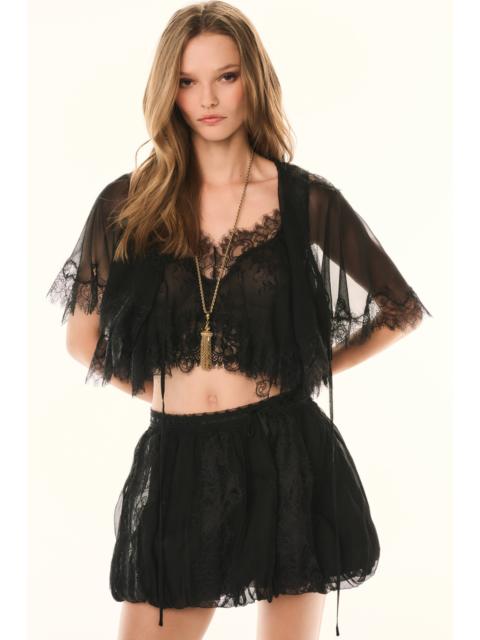 Thessisa Silk Lace Cropped Shawl Blouse