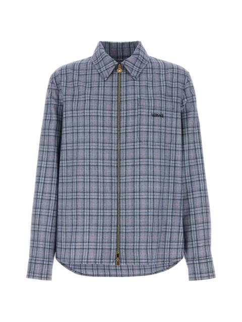 embroidered-logo checked wool shirt