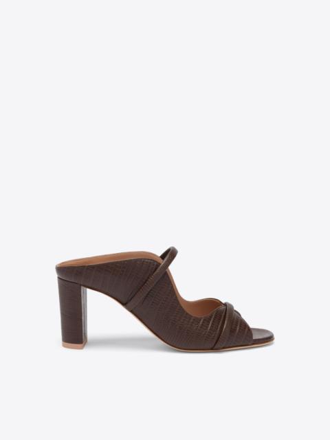Norah 70 Dark Brown Embossed Leather Sandals