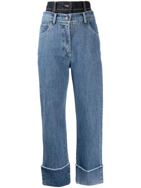 washed double-layer jeans
