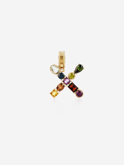 Rainbow alphabet X 18 kt yellow gold charm with multicolor fine gems