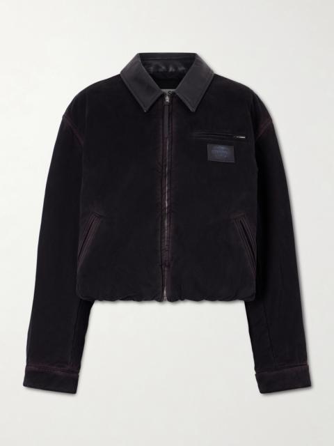Appliquéd Leather-trimmed Distressed Cotton-twill Jacket