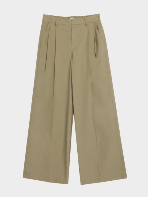 Techno Cotton Poplin Pleated Wide-Leg Sartorial Pants