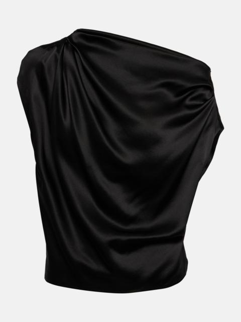 Draped one-shoulder silk top