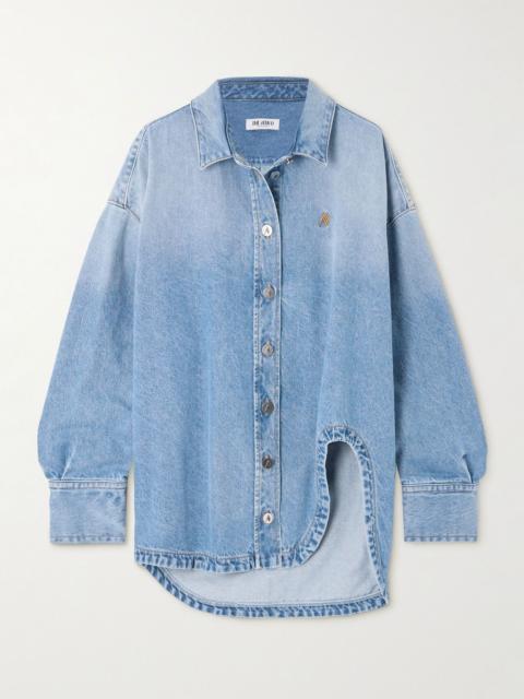 Oversized embroidered denim shirt Blue
