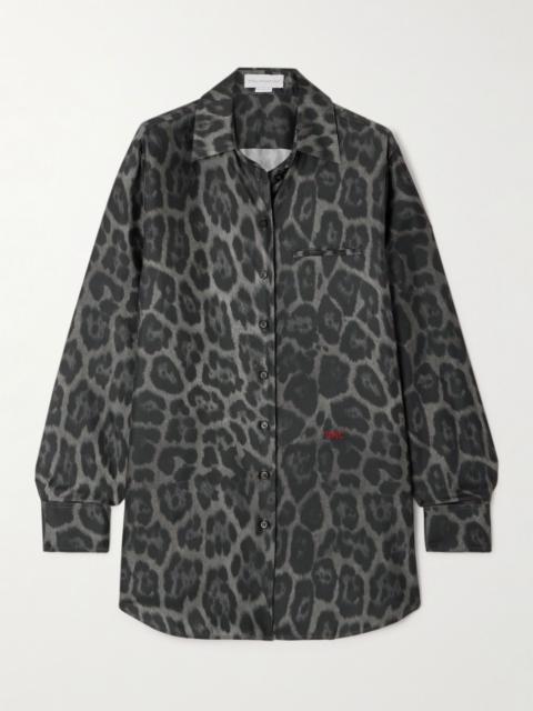 Oversized leopard-print organic silk-satin shirt Dark gray