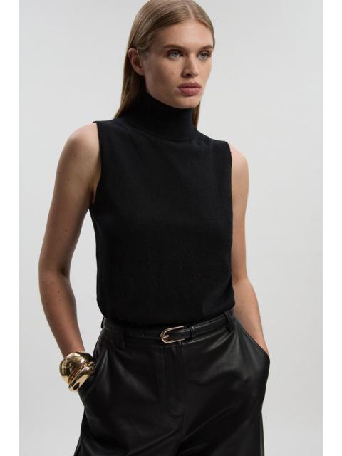 Wool Blend Sleeveless Roll Neck Knit Top