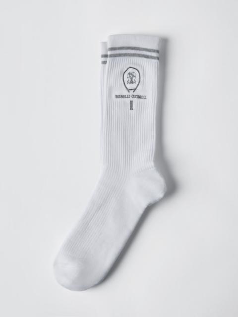 Techno cotton rib knit socks with embroidery