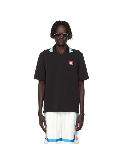 Black Double V-Neck Short Sleeve Polo