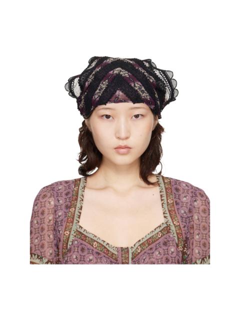 Black & Purple Cameo Stripe Print Headscarf