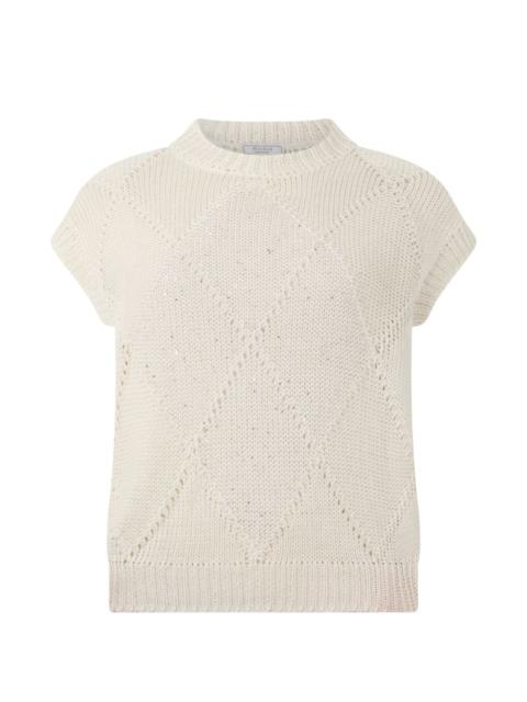 diamond-patterned short-sleeved sweater