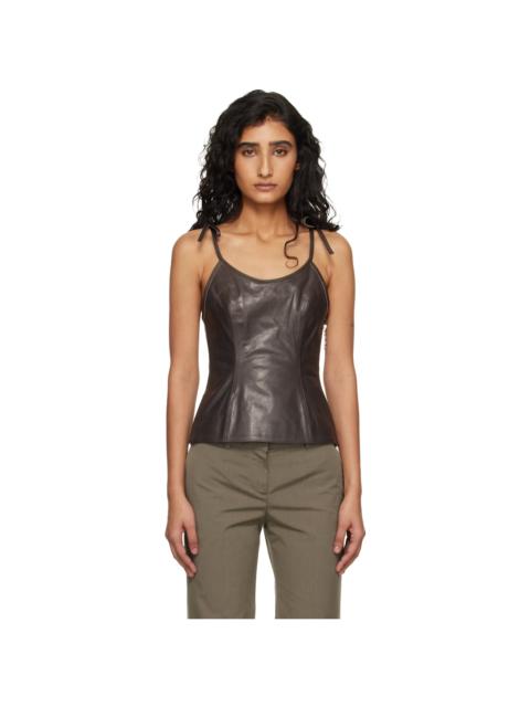 Brown String Leather Tank Top