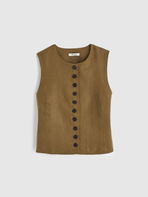 Button-Front Shell Top in 100% Linen