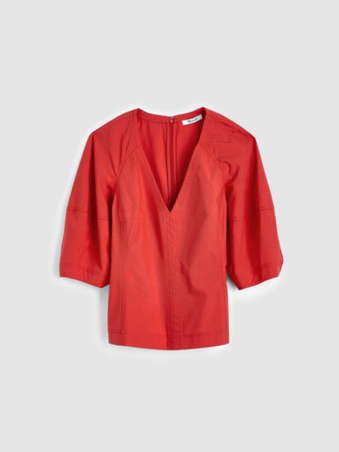 Sculptural V-Neck Top in Poplin