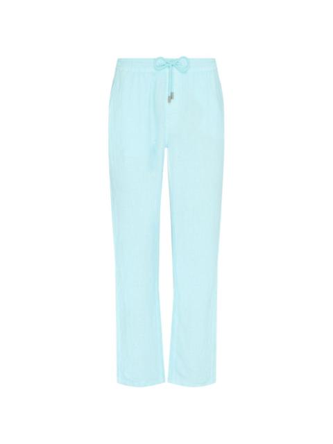drawstring-waist linen trousers
