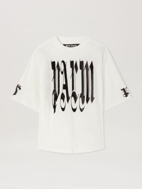 Gothic logo over T-shirt white