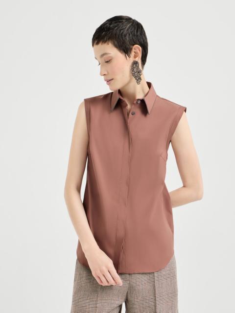 Stretch cotton poplin sleeveless shirt with shiny trim