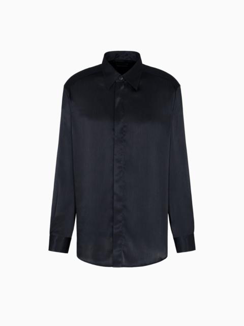 SOLID-COLOUR, PLEATED FABRIC SHIRT