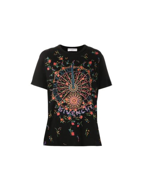 Givenchy Ladies Floral Clock Design T-shirt Black