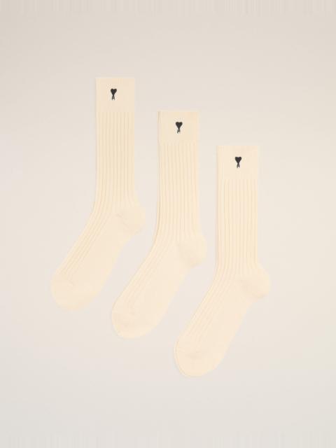 NATURAL COTTON THREE PACK BLACK AMI DE COEUR SOCKS