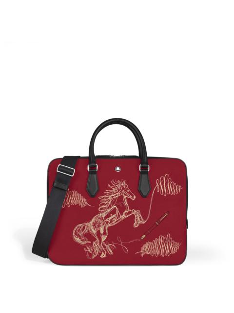 THIN BRIEFCASE YEAR OF THE HORSE IN EMBROIDERED GABARDINE