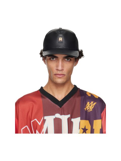 Black MA Patch Leather Trucker Cap