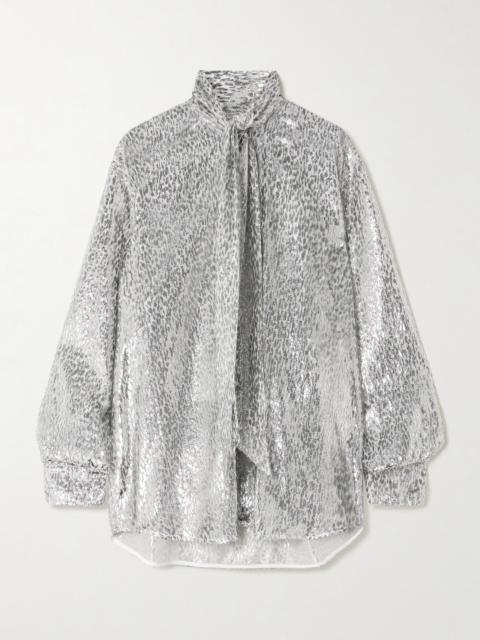 Tie-neck Metallic Fil Coupé Blouse